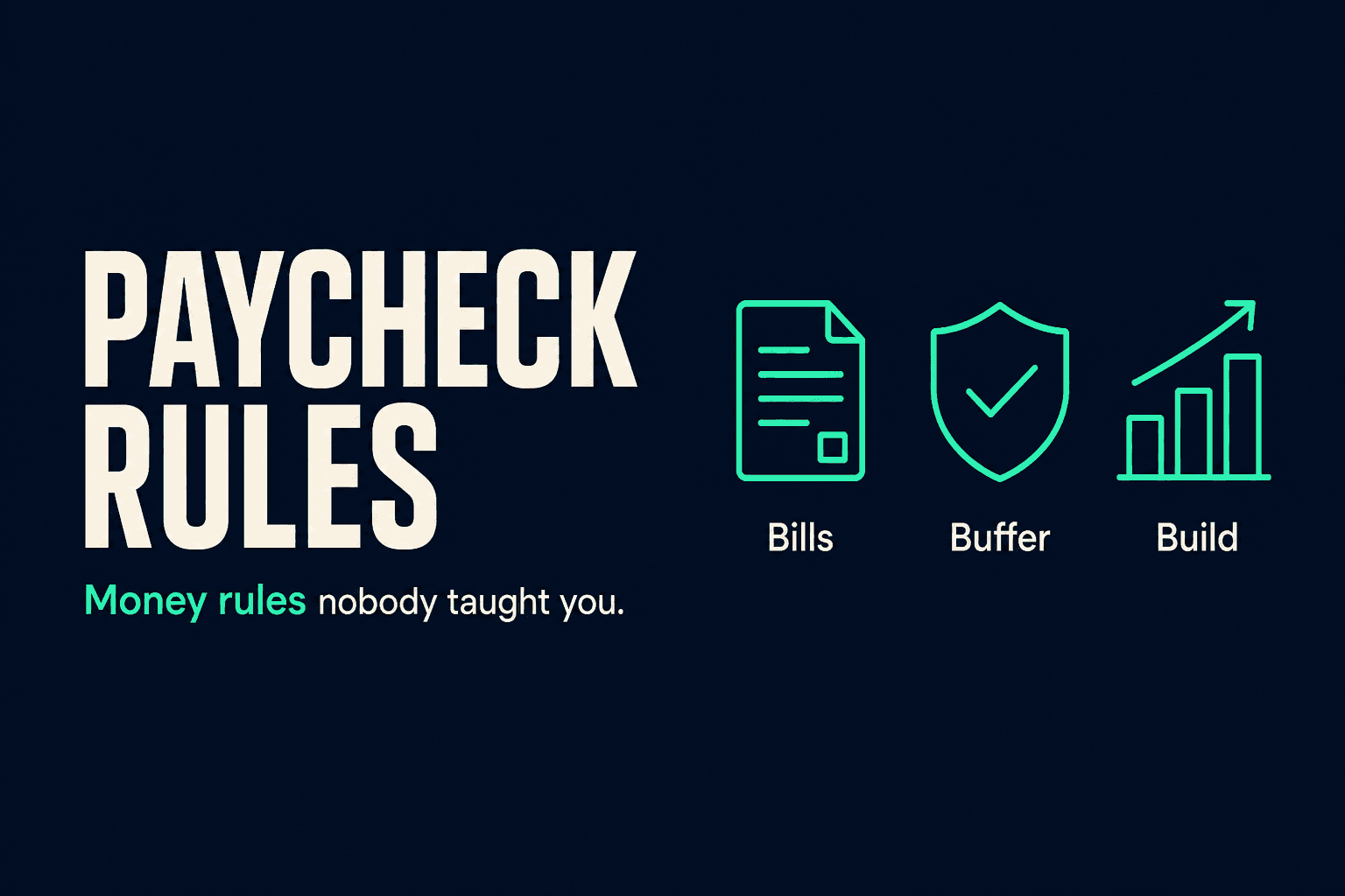 Paycheck Rules YouTube banner: Money rules nobody taught you. Bills, Buffer, Build.